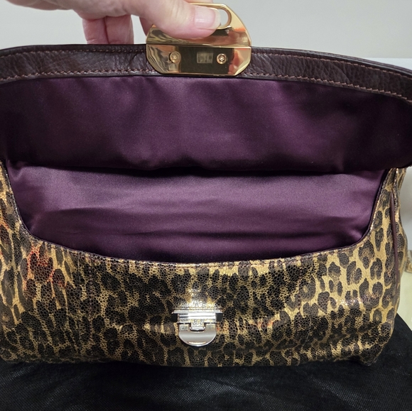 Vintage B Makowsky Metallic Leopard East West Flap Tote - Picture 6 of 8
